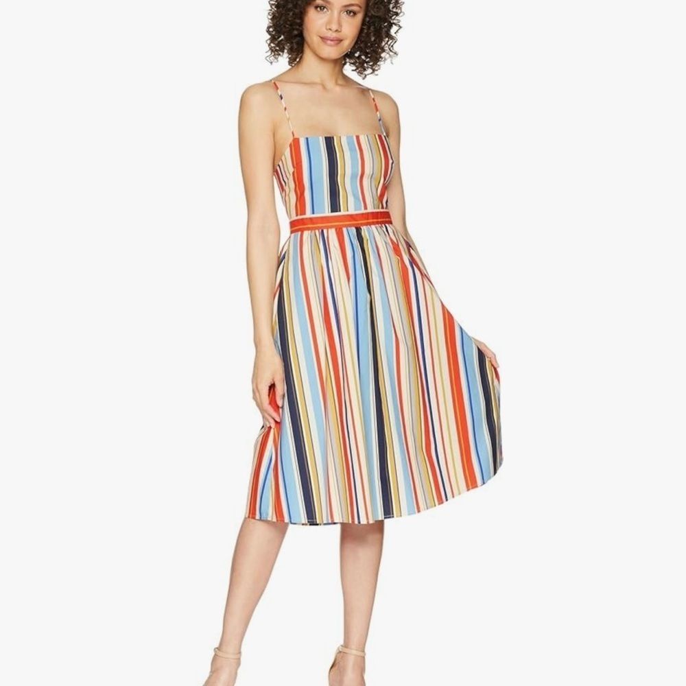 NWT ASTR the label Womens Shannon Casual Stripe Fit & Flare Cotton Dress Large - Picture 1 of 7